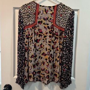 Anthropologie leopard multicolor blouse